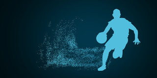  蓝色时尚动感篮球比赛宣传舞台背景展板运动篮球背景